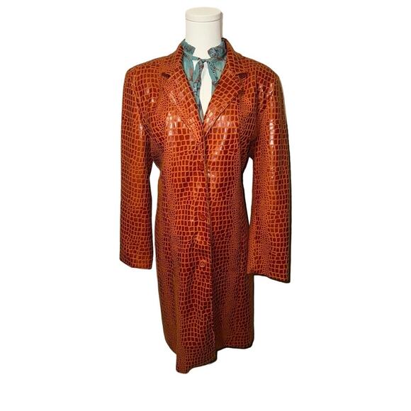 Selene Retro Faux Crocodile Print Copper Trench Sz L - Picture 1 of 7